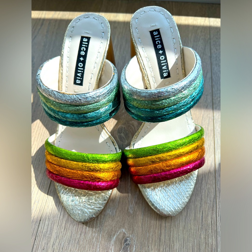 Alice + Olivia Metallic Rainbow Lori heels